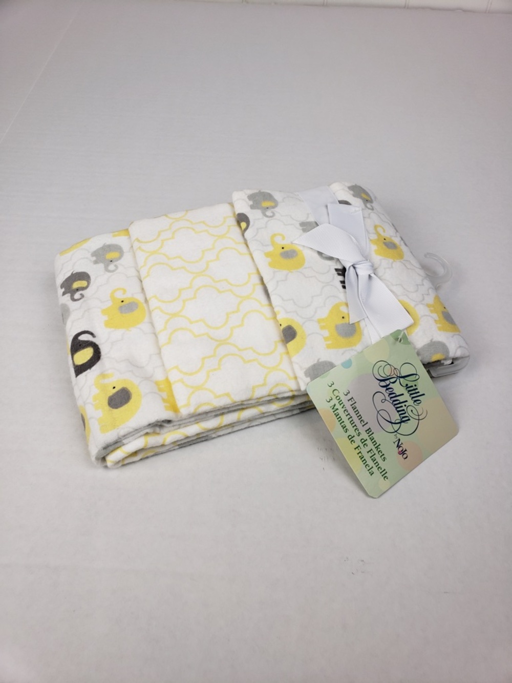 NoJo Little Bedding Elephant Time Flannel Blanket, 3-Pack, Yellow